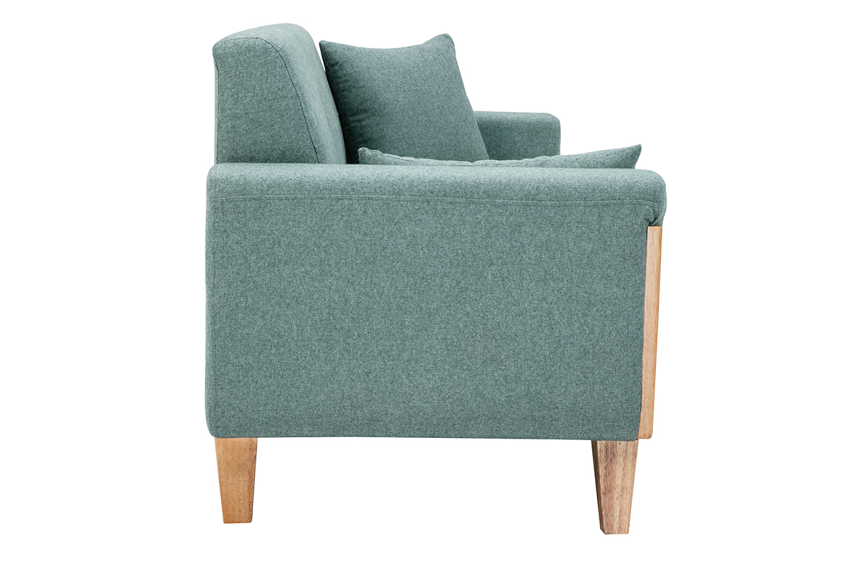 Canap scandinave 3 places en tissu vert de gris et bois clair FJORD