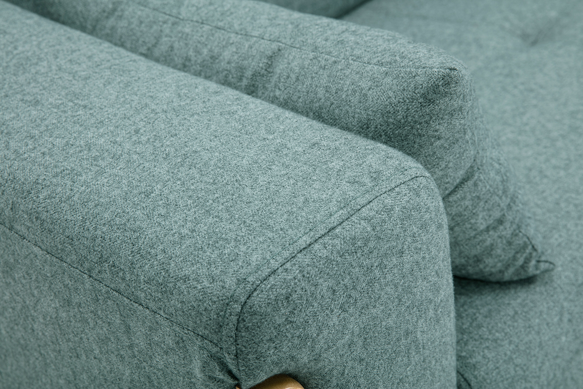 Canap scandinave 3 places en tissu vert de gris et bois clair FJORD