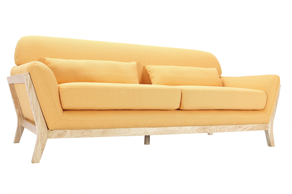 Canap scandinave 3 places jaune pieds bois YOKO
