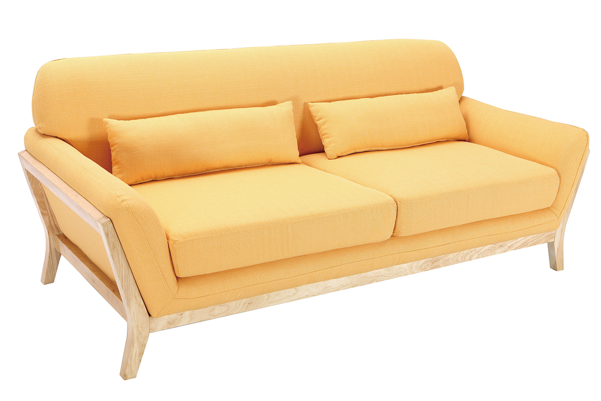 Canap scandinave 3 places jaune pieds bois YOKO