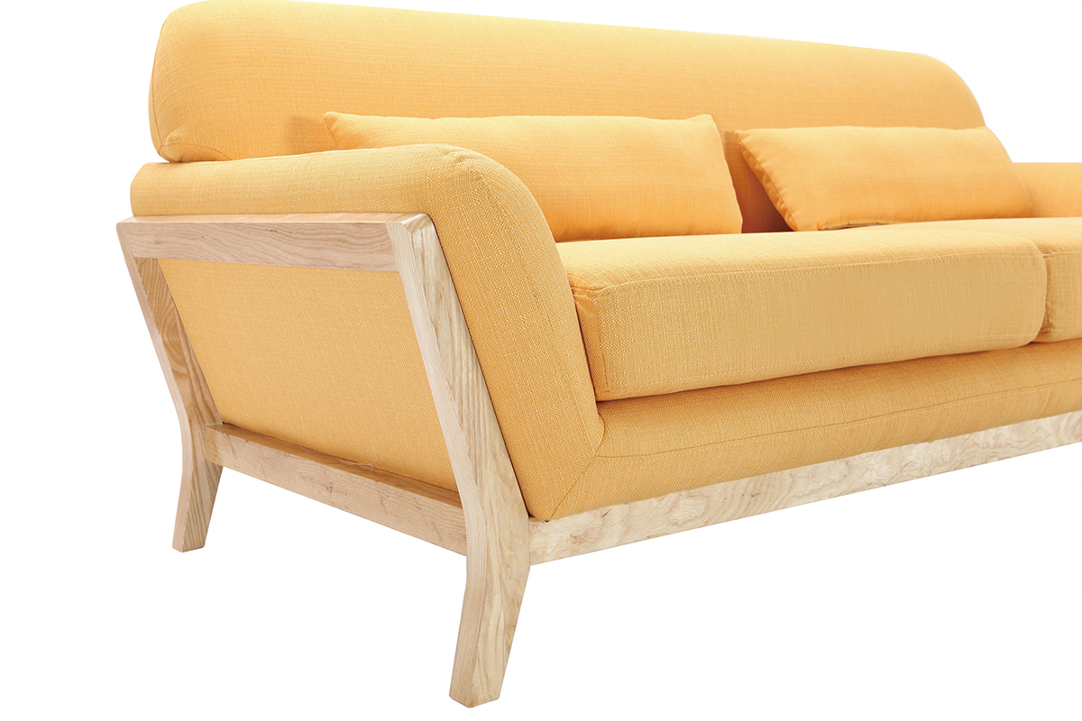 Canap scandinave 3 places jaune pieds bois YOKO