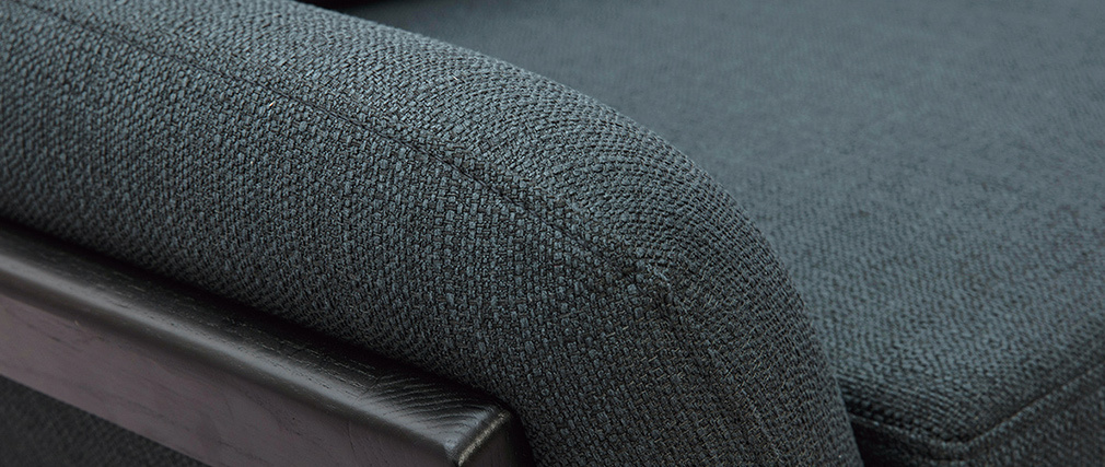 Canapé scandinave 3 places tissu gris foncé et pieds bois noir YOKO