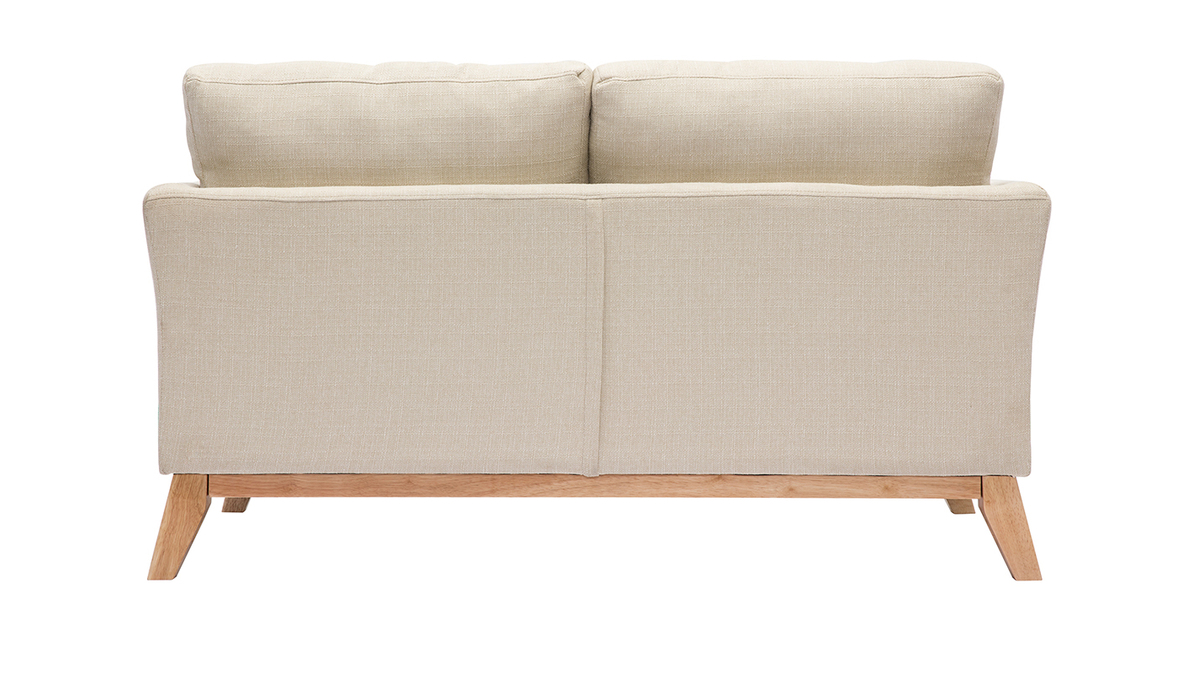Canapé scandinave déhoussable 2 places en tissu beige et bois clair OSLO