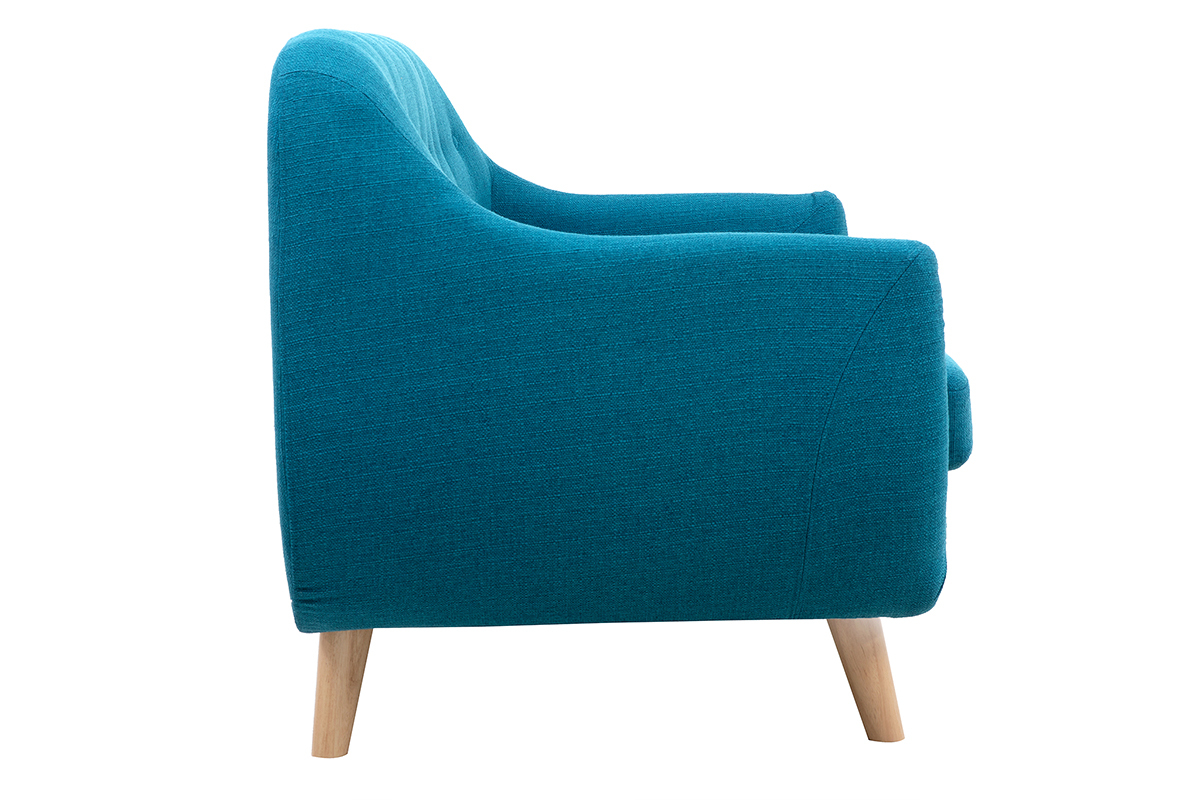 Canap scandinave dhoussable 2 places en tissu bleu canard et bois clair YNOK