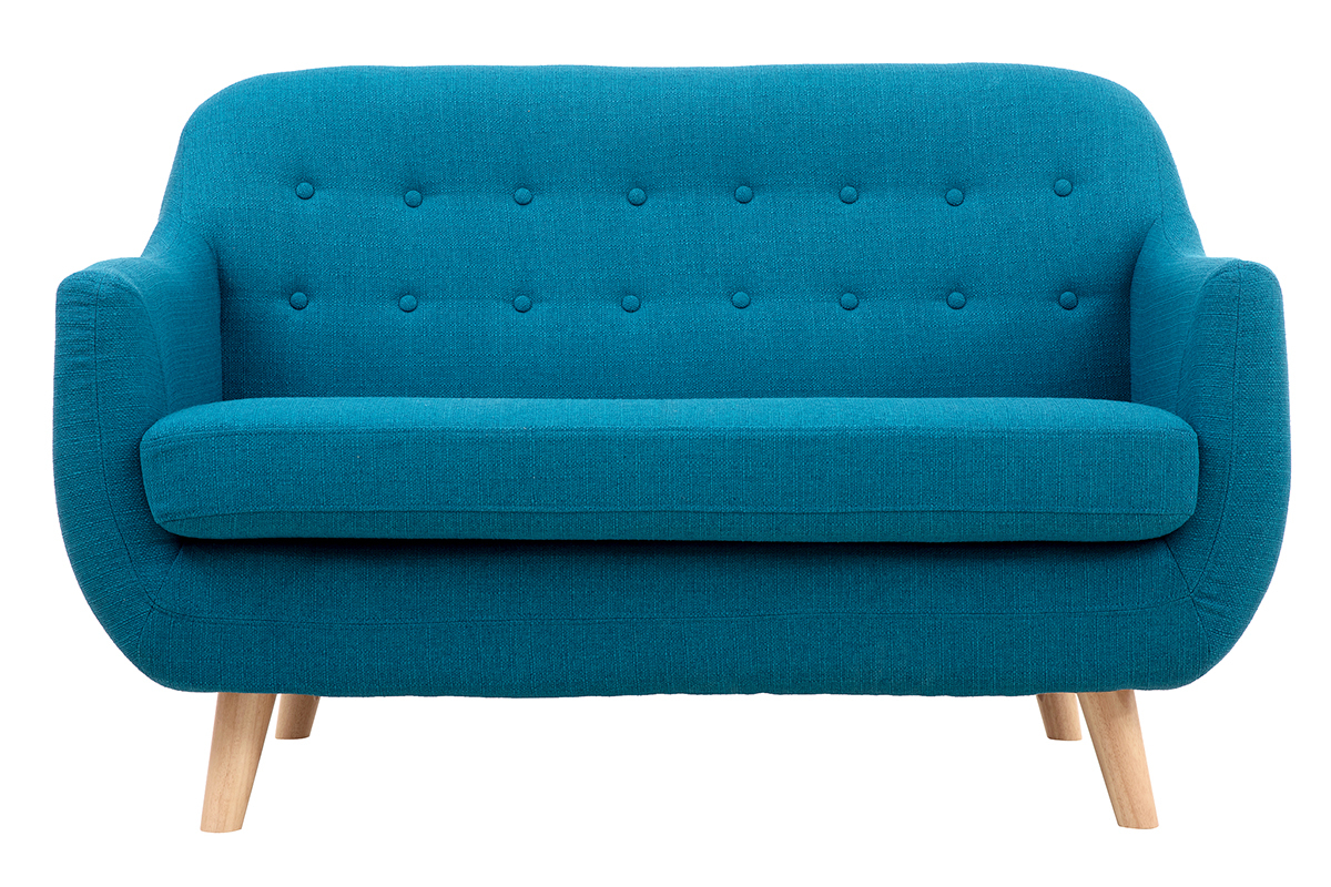 Canap scandinave dhoussable 2 places en tissu bleu canard et bois clair YNOK