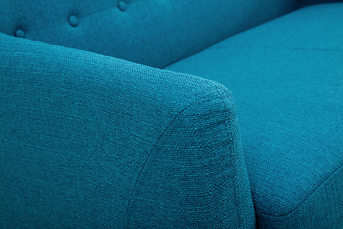 Canap scandinave dhoussable 2 places en tissu bleu canard et bois clair YNOK