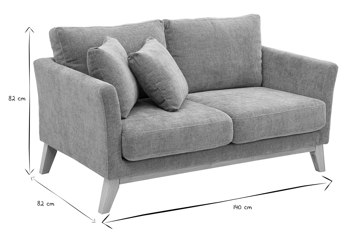 Canap scandinave dhoussable 2 places effet velours taupe avec pieds en bois clair