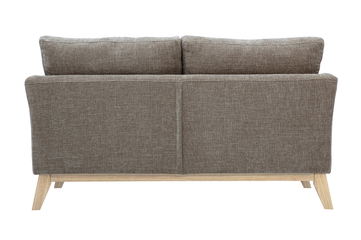 Canap 2 places en tissu taupe effet velours textur avec pieds en bois clair