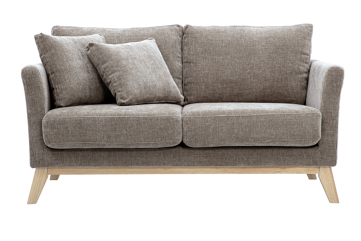 Canap scandinave 2 places en tissu taupe et bois clair Oslo