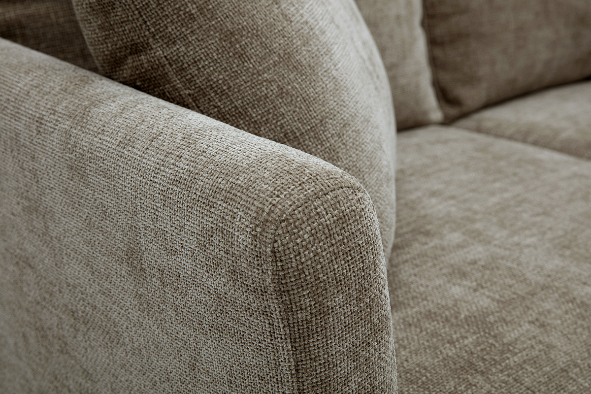 Canap scandinave 2 places en tissu effet velours taupe et bois clair