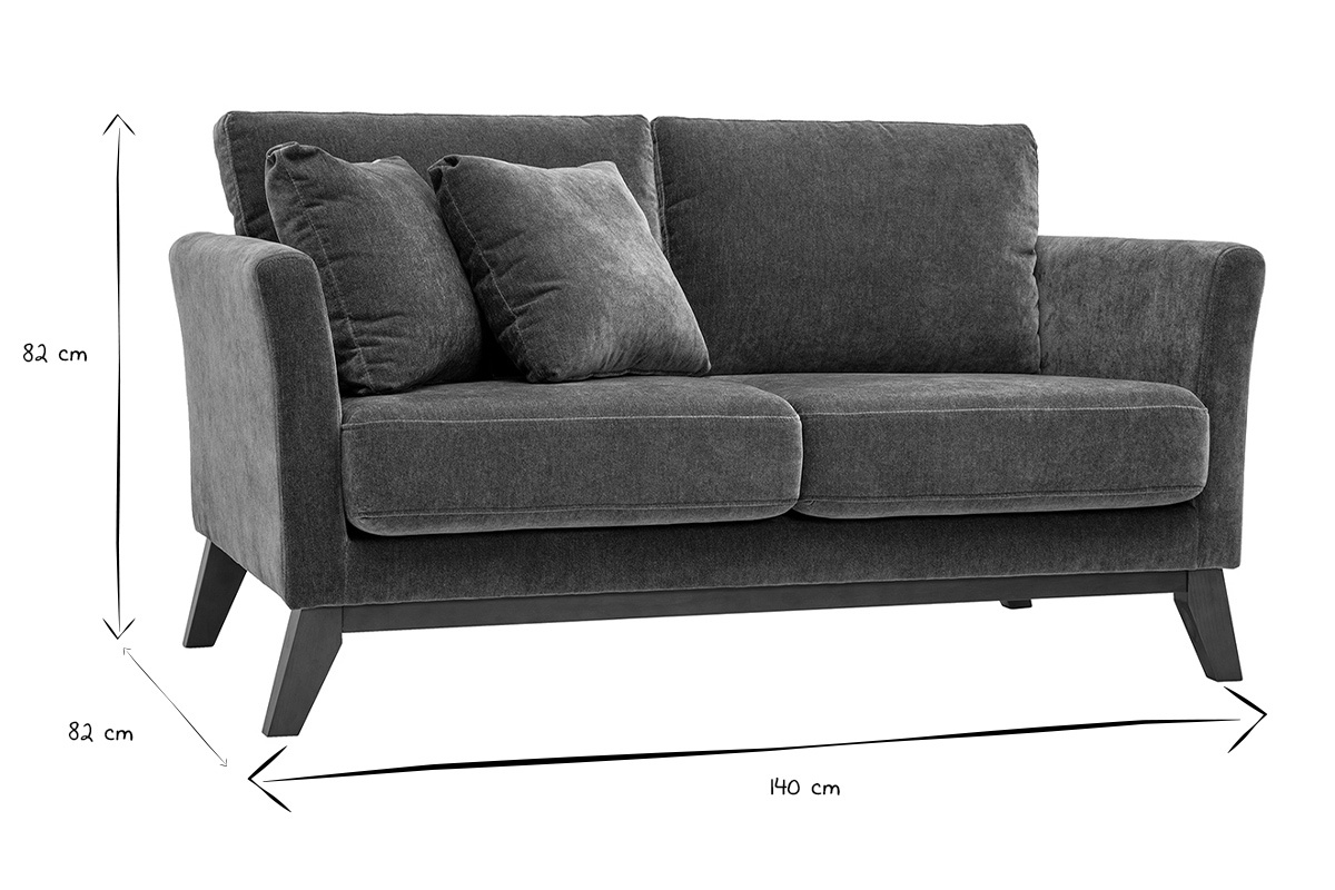 Dimensions du canap� scandinave OSLO en noir et blanc: 140 cm de longueur, 82 cm de hauteur, 80 cm de profondeur.