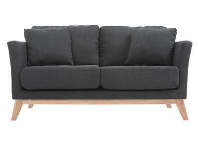 Canapé scandinave déhoussable 2 places en tissu gris foncé et bois clair OSLO