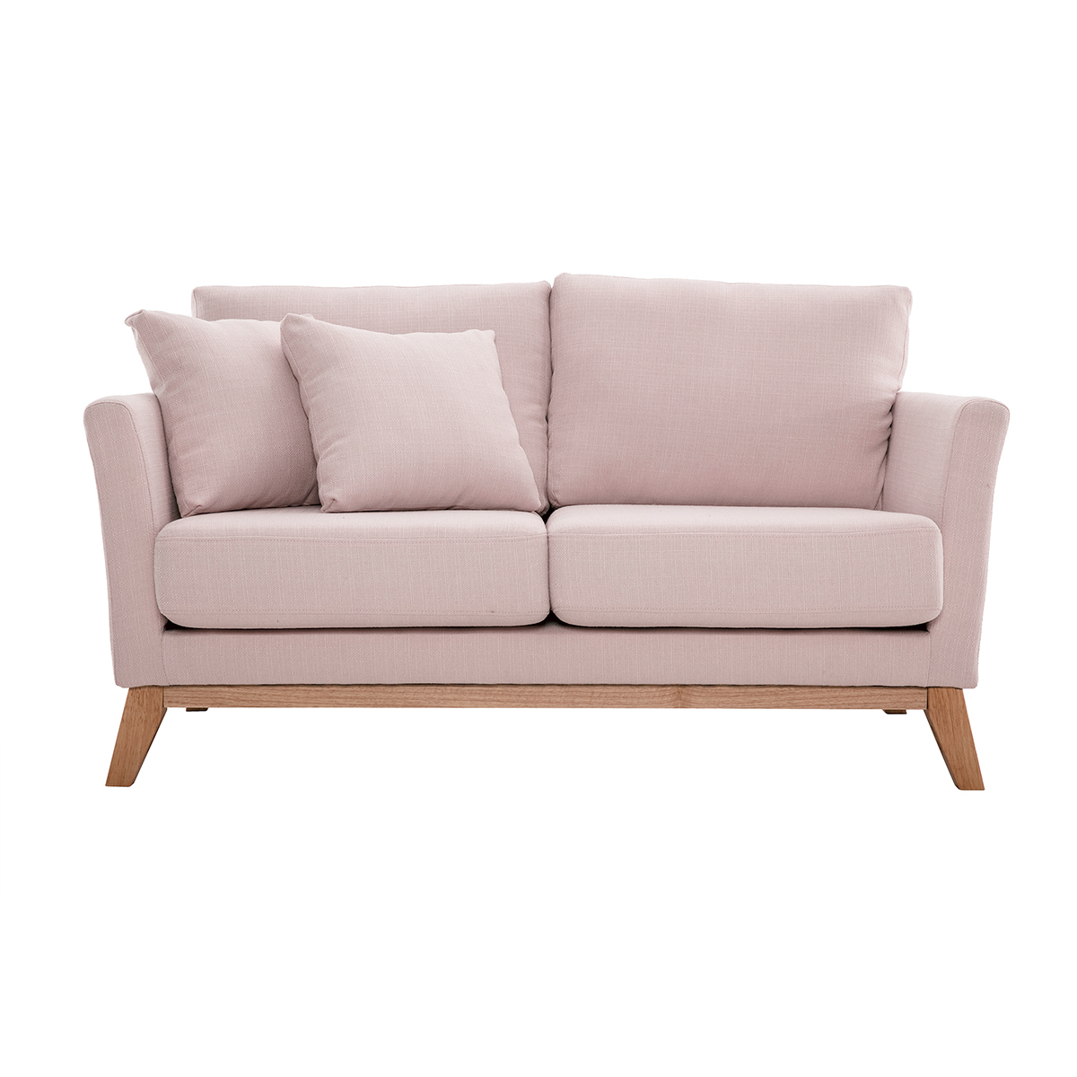 Canapé scandinave déhoussable 2 places en tissu rose et bois clair OSLO vue1