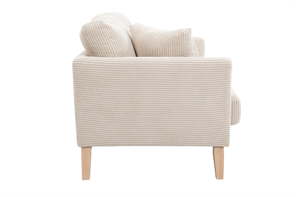 Canap scandinave dhoussable 2 places en tissu velours ctel beige et bois clair OSLO