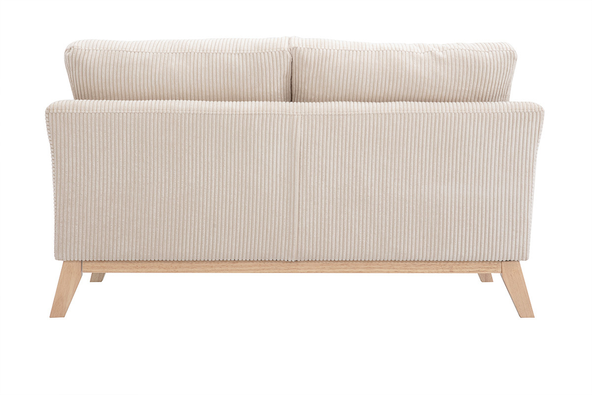 Canap scandinave dhoussable 2 places en tissu velours ctel beige et bois clair OSLO