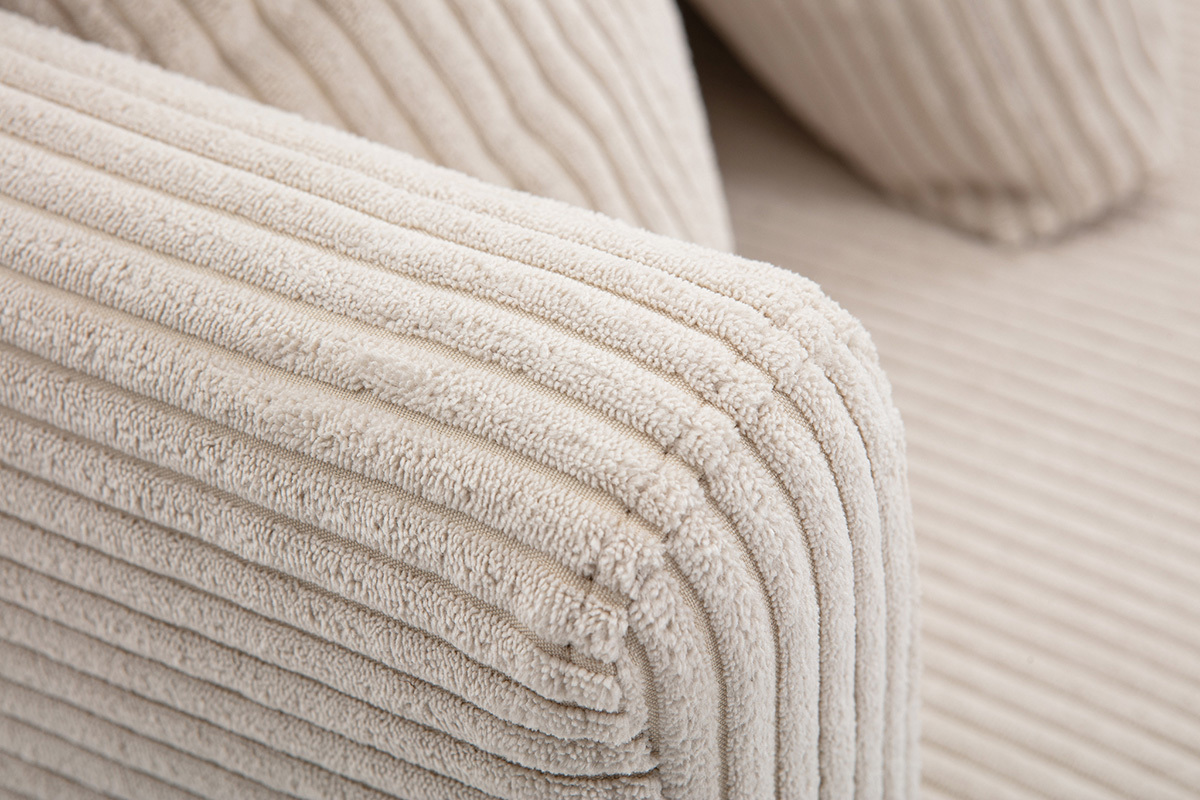 Canap scandinave dhoussable 2 places en tissu velours ctel beige et bois clair OSLO