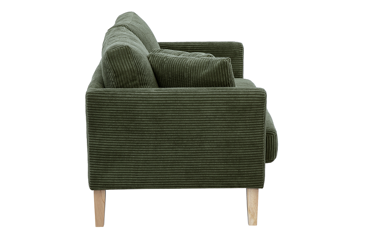 Canap scandinave 2 places en tissu velours ctel vert kaki et bois clair OSLO