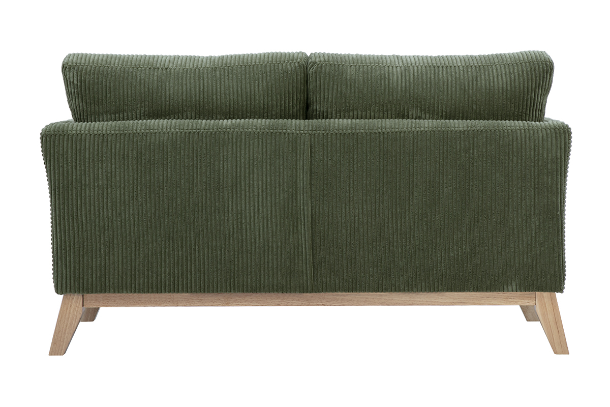 Canap scandinave 2 places en velours ctel vert kaki et bois clair modle OSLO