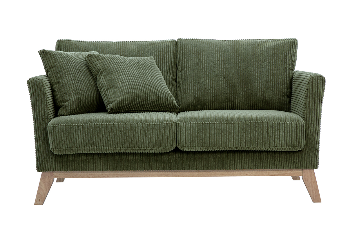 Canap scandinave dhoussable 2 places en velours ctel vert kaki et bois clair