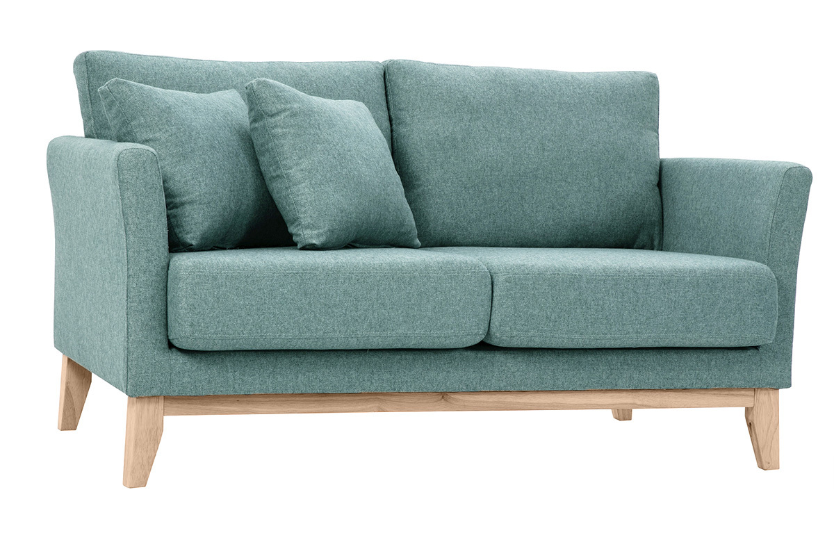 Canap scandinave dhoussable 2 places en tissu vert de gris et bois clair OSLO