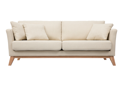 Canapé scandinave déhoussable 3 places en tissu beige et bois clair OSLO