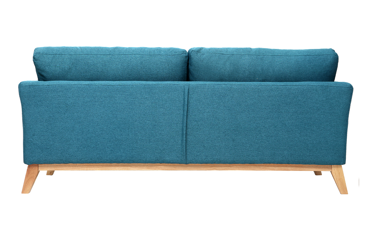 Canap scandinave dhoussable 3 places en tissu bleu canard et bois clair OSLO
