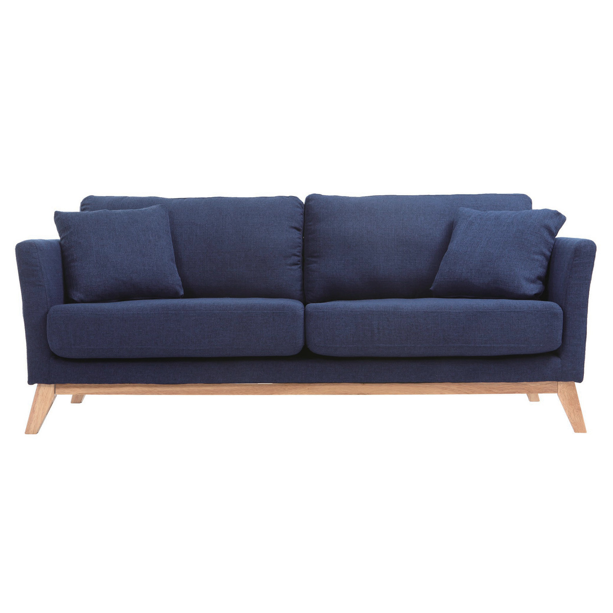Canapé scandinave déhoussable 3 places en tissu bleu foncé et bois clair OSLO vue1