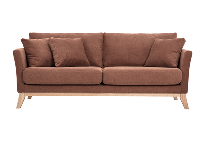 Canap&eacute; scandinave d&eacute;houssable 3 places en tissu chenille terre br&ucirc;l&eacute;e et bois clair OSLO