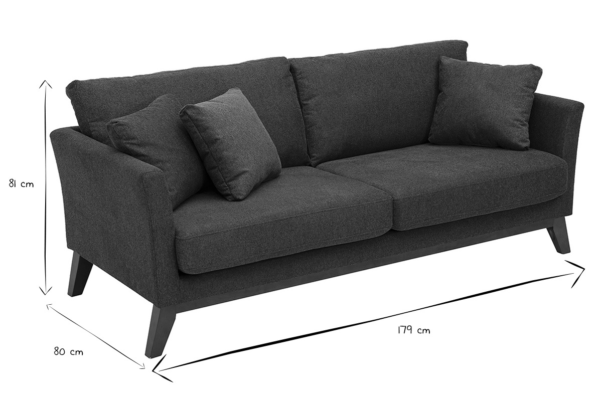 Dimensions du canap� scandinave OSLO : L179 x P80 x H81 cm en noir et blanc.