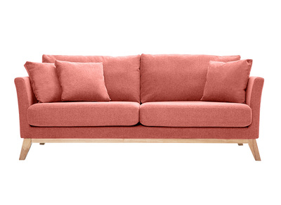 Canapé scandinave déhoussable 3 places en tissu effet velours texturé terracotta et bois clair OSLO