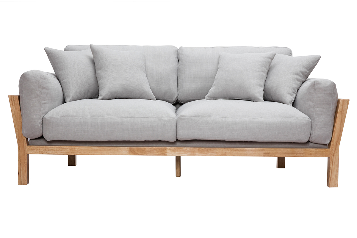 Canap� scandinave d�houssable 3 places en tissu gris clair et bois clair KYO