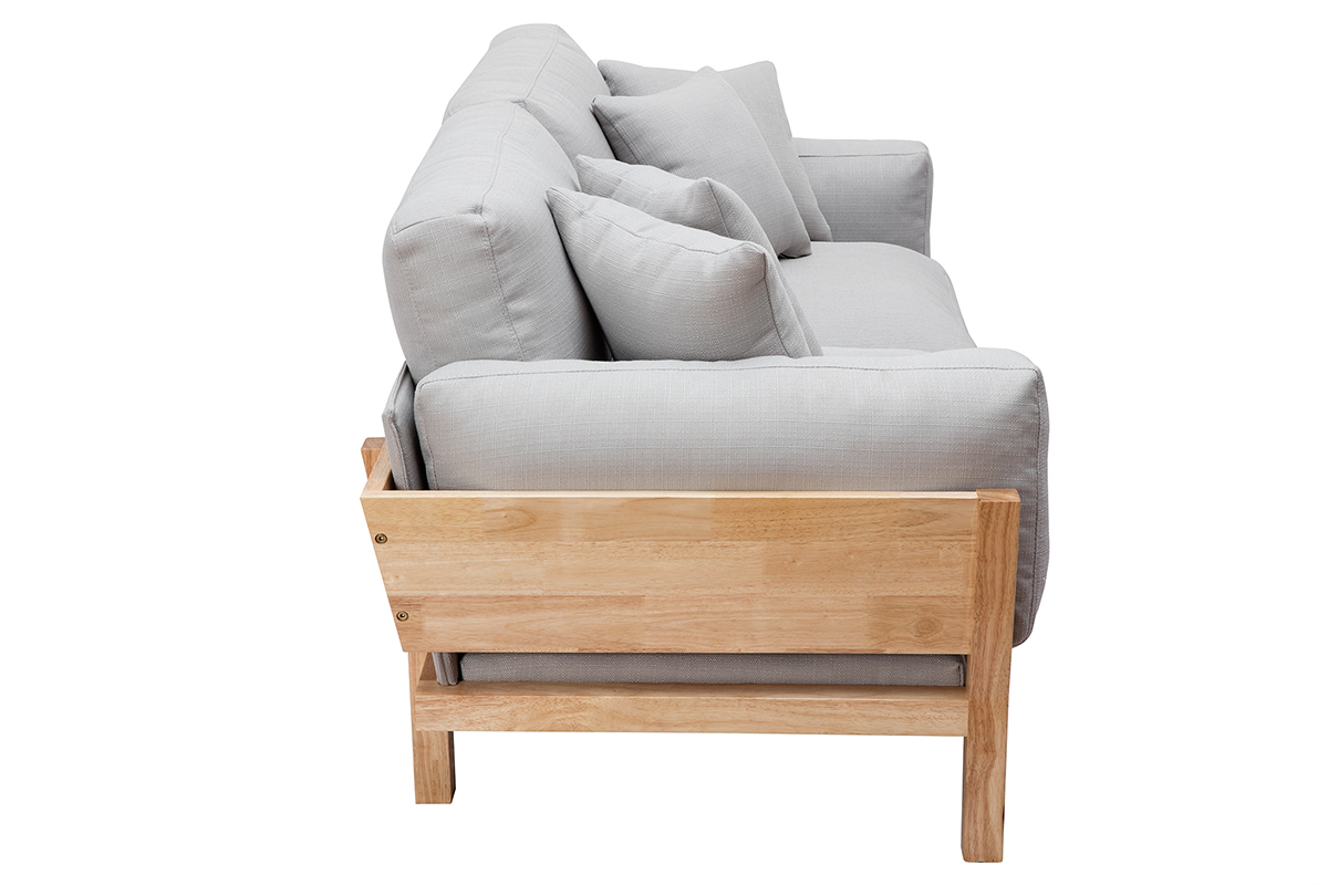 Canap� scandinave d�houssable 3 places en tissu gris clair et bois clair KYO