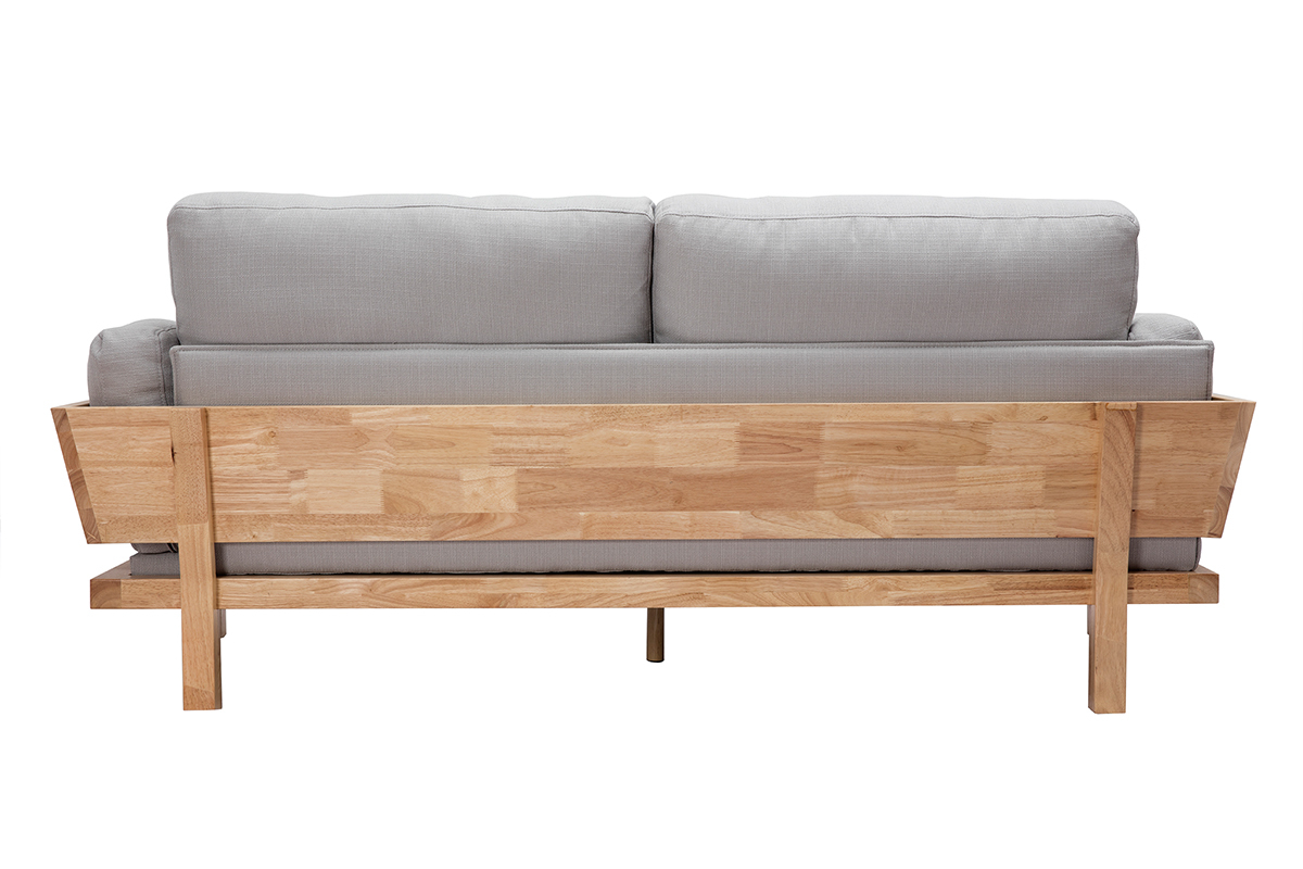 Canap� scandinave d�houssable 3 places en tissu gris clair et bois clair KYO