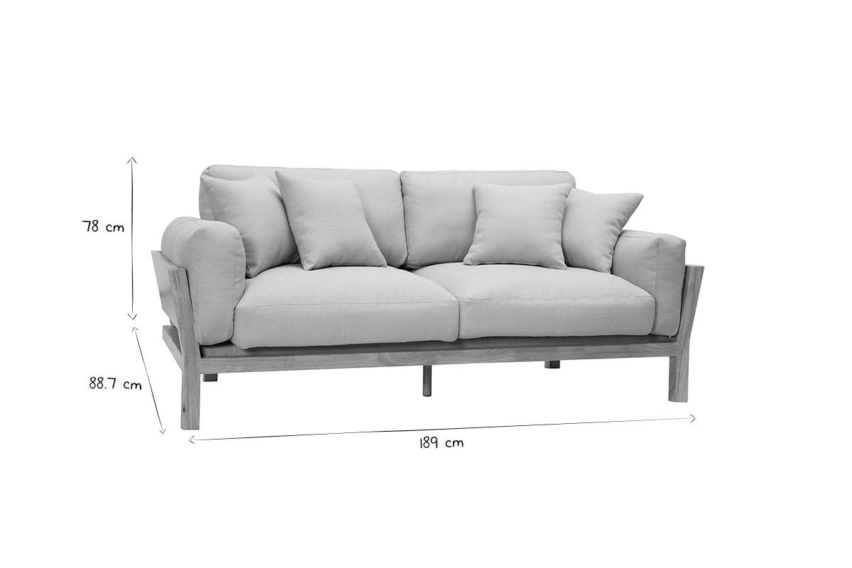 Canap� scandinave d�houssable 3 places en tissu gris clair et bois clair KYO