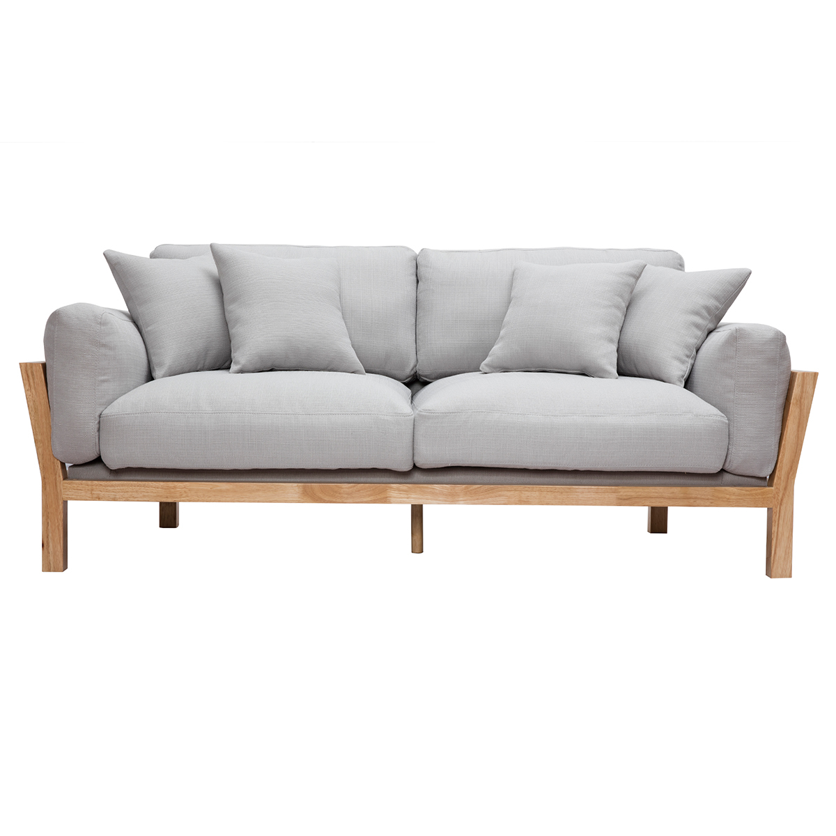 Canapé scandinave déhoussable 3 places en tissu gris clair et bois clair KYO vue1
