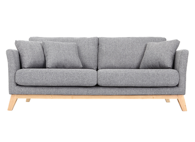 Canapé scandinave déhoussable 3 places en tissu gris clair et bois clair OSLO