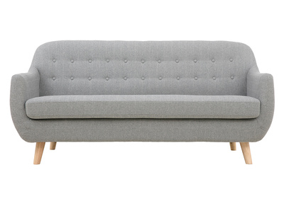 Canapé scandinave déhoussable 3 places en tissu gris clair et bois clair YNOK