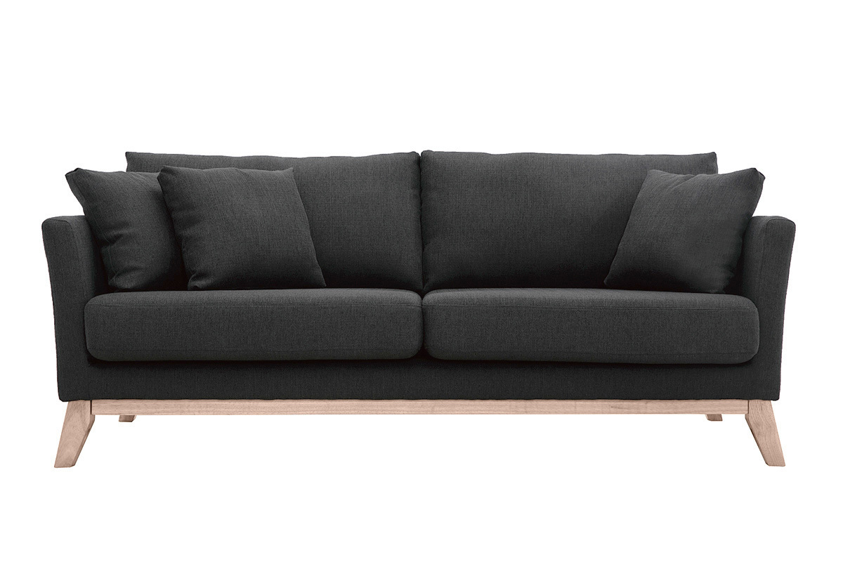 Canap scandinave dhoussable 3 places en tissu gris fonc et bois clair OSLO