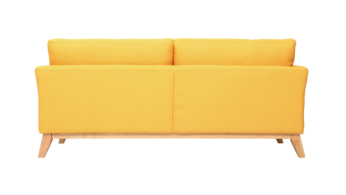 Canapé scandinave déhoussable 3 places en tissu jaune et bois clair OSLO