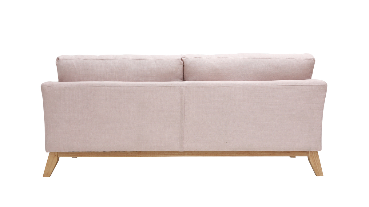 Canapé scandinave déhoussable 3 places en tissu rose et bois clair OSLO