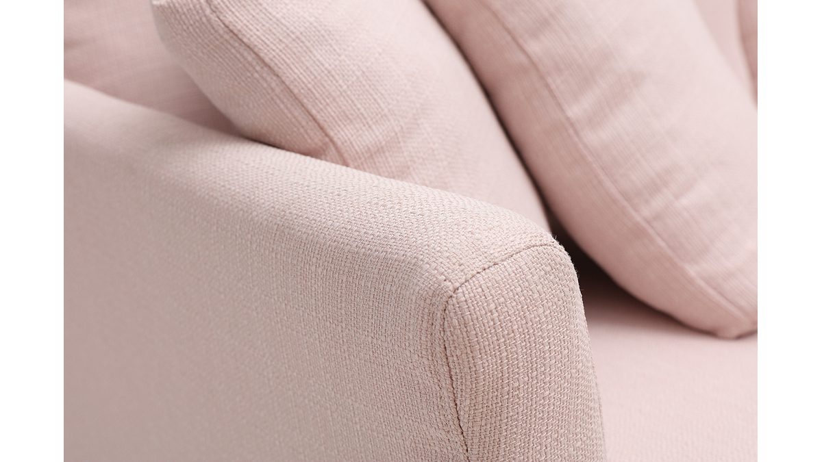 Canapé scandinave déhoussable 3 places en tissu rose et bois clair OSLO