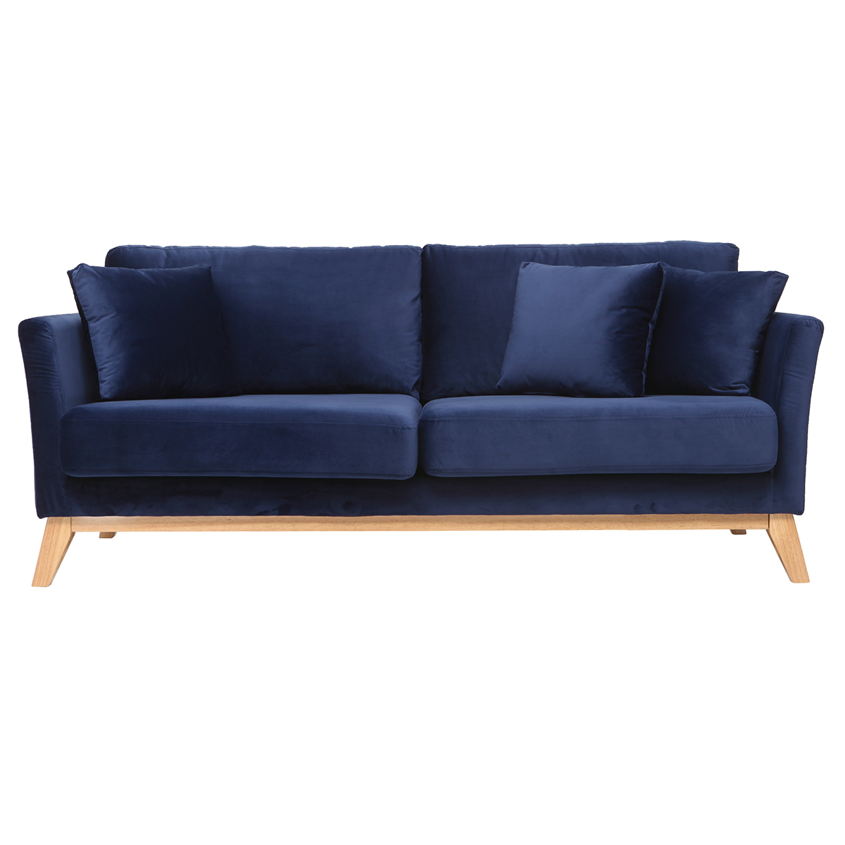 Canapé scandinave déhoussable 3 places en tissu velours bleu nuit et bois clair OSLO vue1
