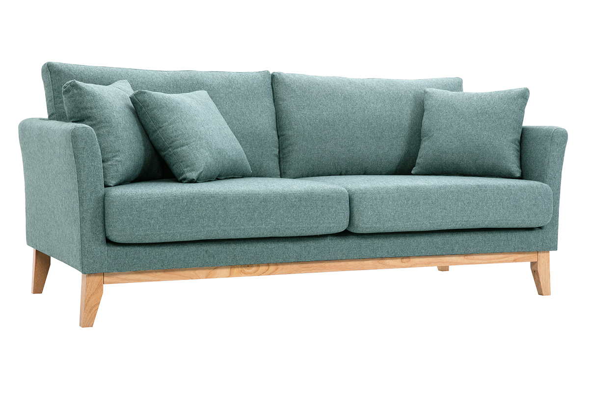 Canap scandinave dhoussable 3 places en tissu vert de gris et bois clair OSLO