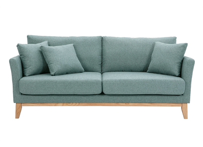 Canapé scandinave déhoussable 3 places en tissu vert de gris et bois clair OSLO
