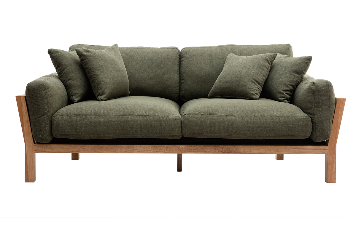 Canap scandinave dhoussable 3 places en tissu vert kaki et bois clair KYO