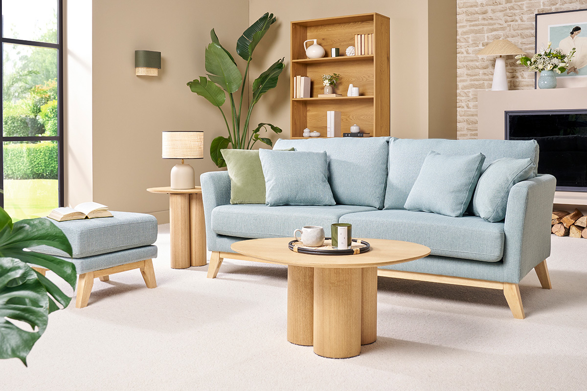 Canap scandinave dhoussable 3 places en tissu vert lagon et bois clair OSLO