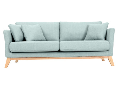 Canapé scandinave déhoussable 3 places en tissu vert lagon et bois clair OSLO