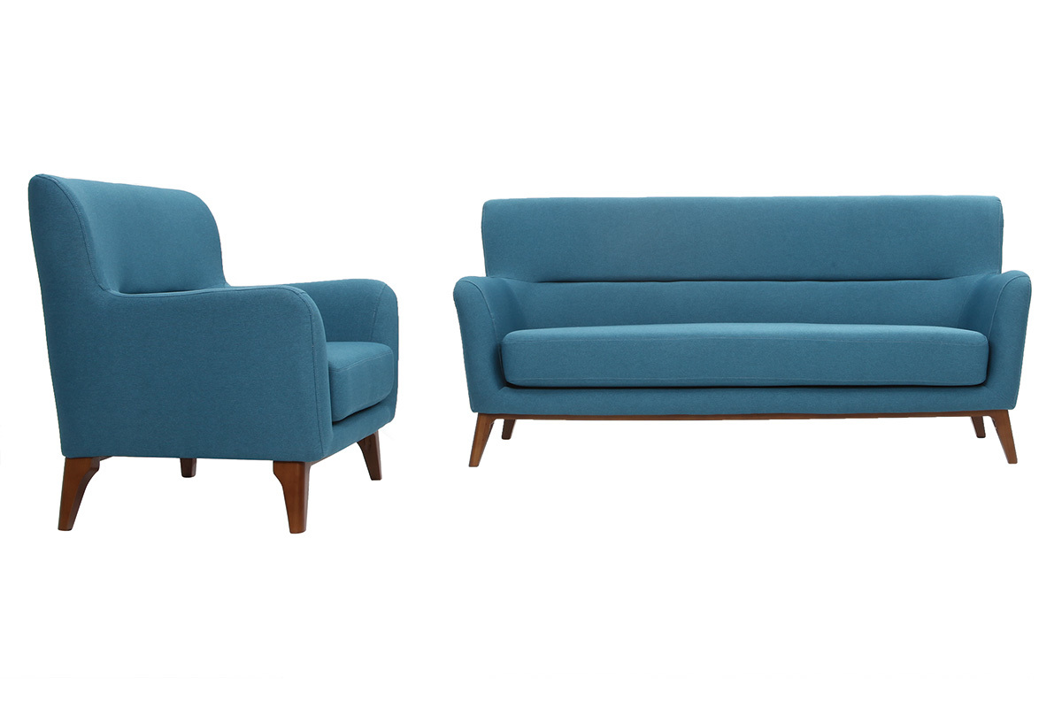 Canap� vintage 3 places bleu canard MARKUS