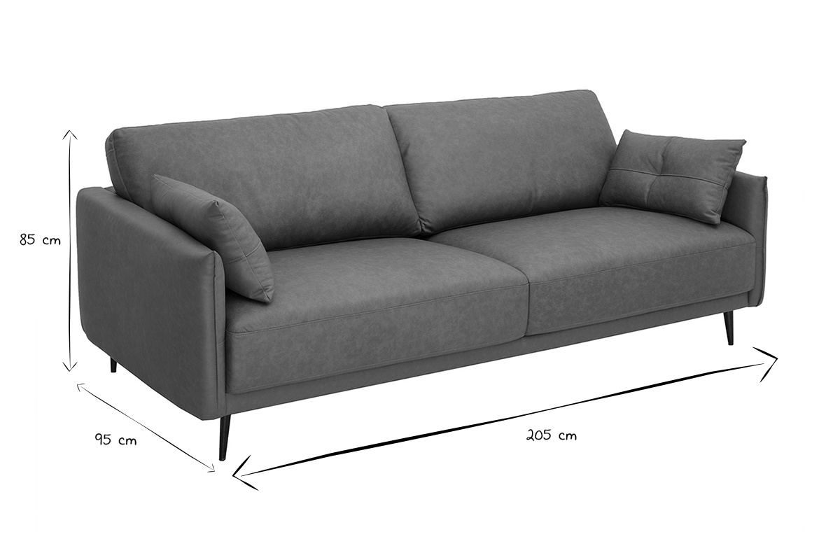 Dimensions du canap vintage 3 places cuir marron et bois fonc DAVEN