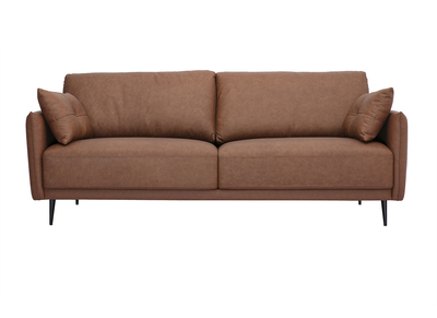 Canapé vintage 3 places cuir marron et bois foncé DAVEN